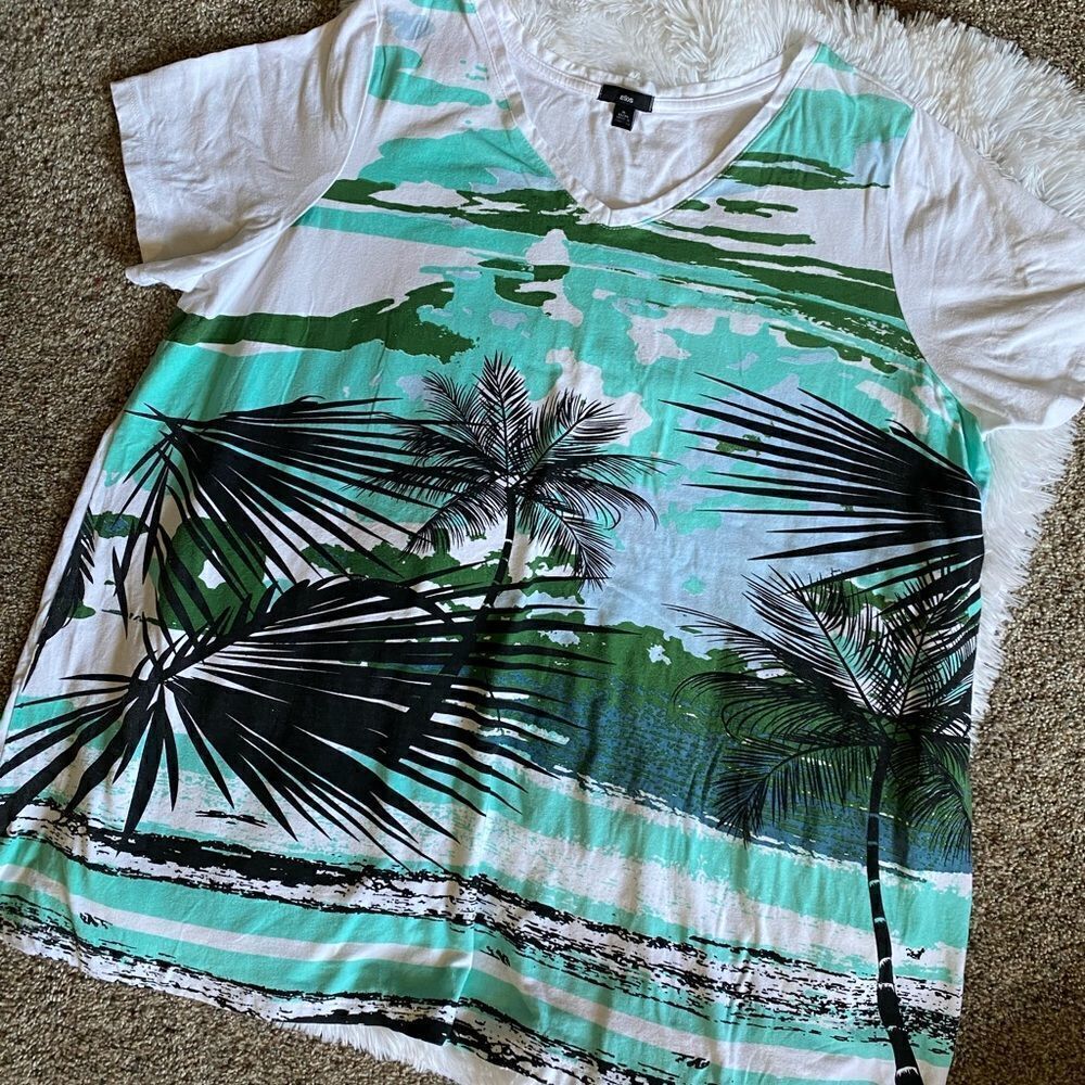 ‎Ellos Tropical Palm Tree Shirt Women’s Plus Size 1X